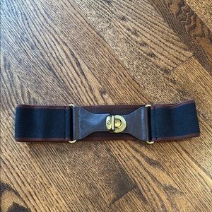 Vintage Brown Black Gold Stretchy Canvas Waist Belt O/S